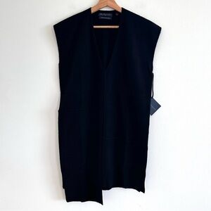 Brown Allan merino wool yak luxurious V-neck longline sweater vest tunic black